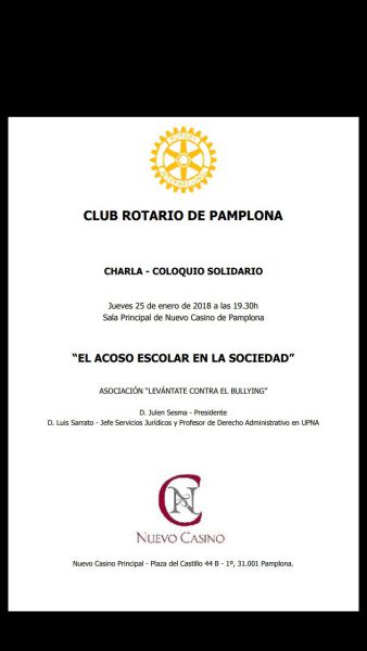 AGENDA: 25 de enero, en Nuevo Casino de Pamplona, charla: 'El acoso escolar en la sociedad'