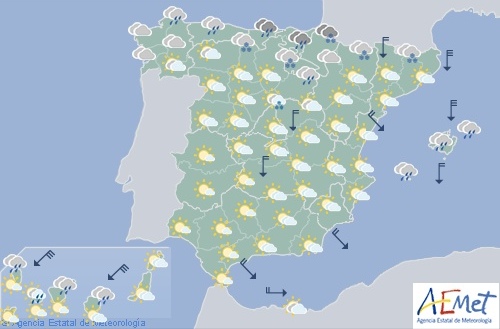 Hoy en España, vientos fuertes o muy fuertes en Canarias y área mediterránea