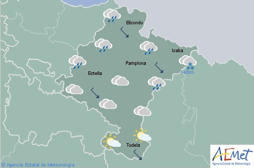 En Navarra cielo cubierto y lluvia en el norte, temperaturas máximas en descenso