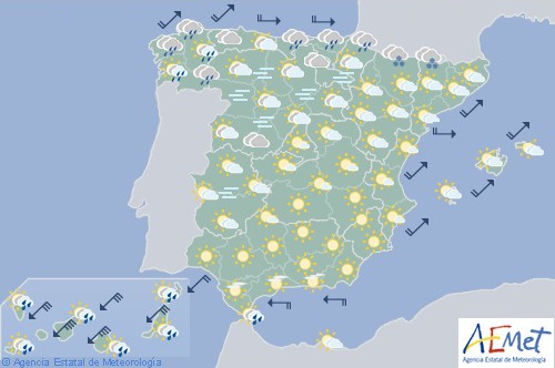 Hoy en España, lluvias fuertes en Canarias y débiles en Galicia, Cantabria y Pirineos