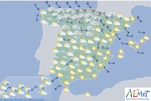 Hoy en España nuboso en el norte y en Canarias, viento fuerte o muy fuerte