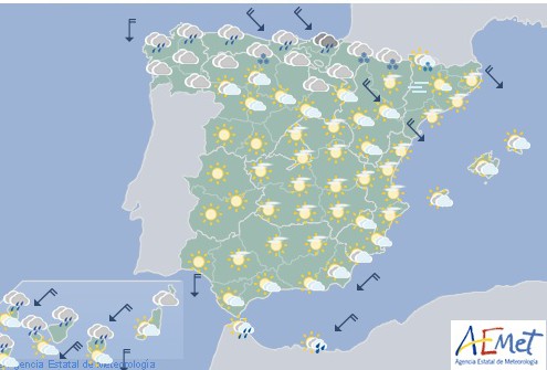 Hoy en España, lluvias en el norte, temperaturas sin cambios con viento fuerte en el Ebro
