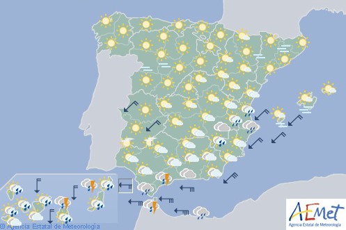 Hoy en España, precipitaciones fuertes en el área del Estrecho y Melilla