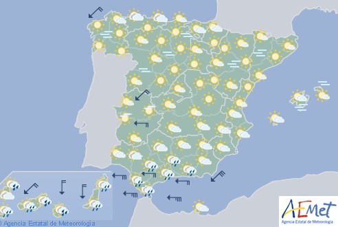 Hoy en España, precipitaciones en el sur que podrán ser fuertes en Canarias