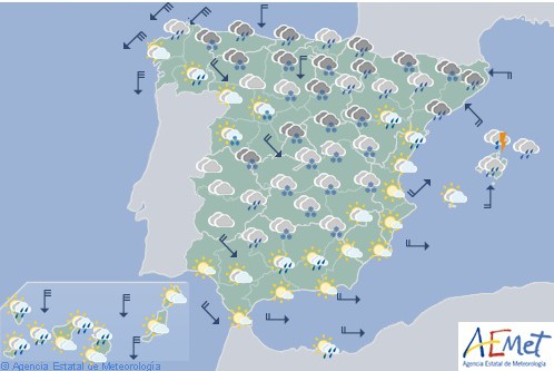 Hoy en España nevadas en el interior y centro, con precipitaciones fuertes en Cataluña