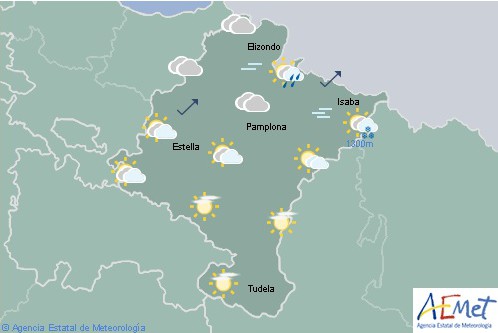 En Navarra nuboso con claros, lluvias débiles en el extremo norte norte