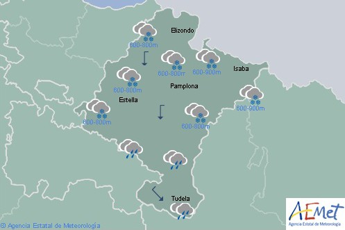 En Navarra cielo nuboso, precipitaciones fuertes en el norte y cota de nieve bajando a 500-600 metros