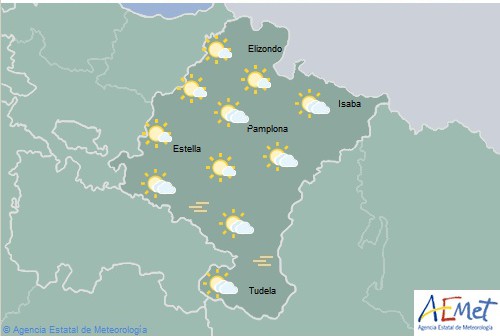 En Navarra cielo poco nuboso con temperaturas máximas en aumento notable