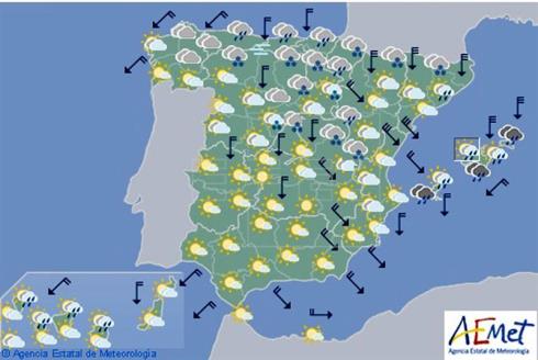 Hoy en España, temperaturas en descenso generalizado y viento fuerte en el noreste