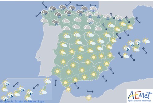 Hoy en España , lluvias en el Cantábrico y aumento de las temperaturas en la península y Baleares