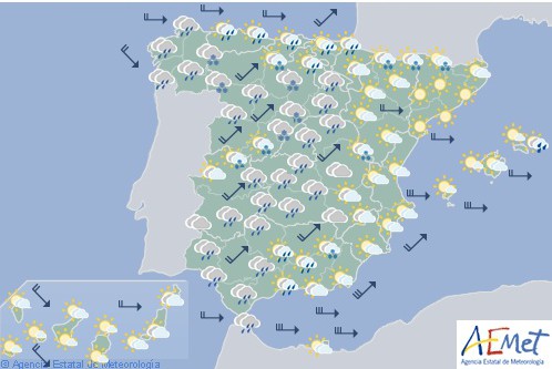 Hoy en España, lluvias en Galicia y Andalucía y viento fuerte en norte y este
