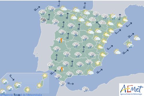 Hoy en España, nuboso con precipitaciones, menos probables en el este y Baleares