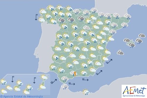 Hoy en España, nuboso con precipitaciones fuertes en localidades de Cadiz,  Málaga y Cataluña