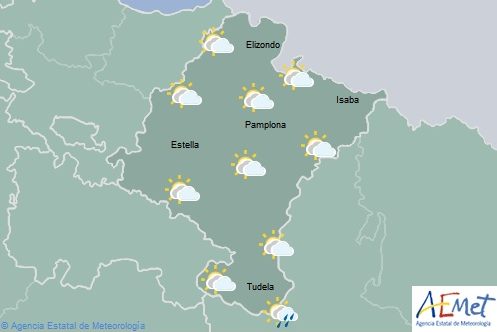 Cielo nuboso con lluvia débil y dispersa en Navarra