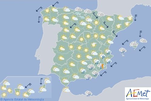 Hoy en España, chubascos en sudeste y temperaturas en ascenso en Galicia y Andalucía