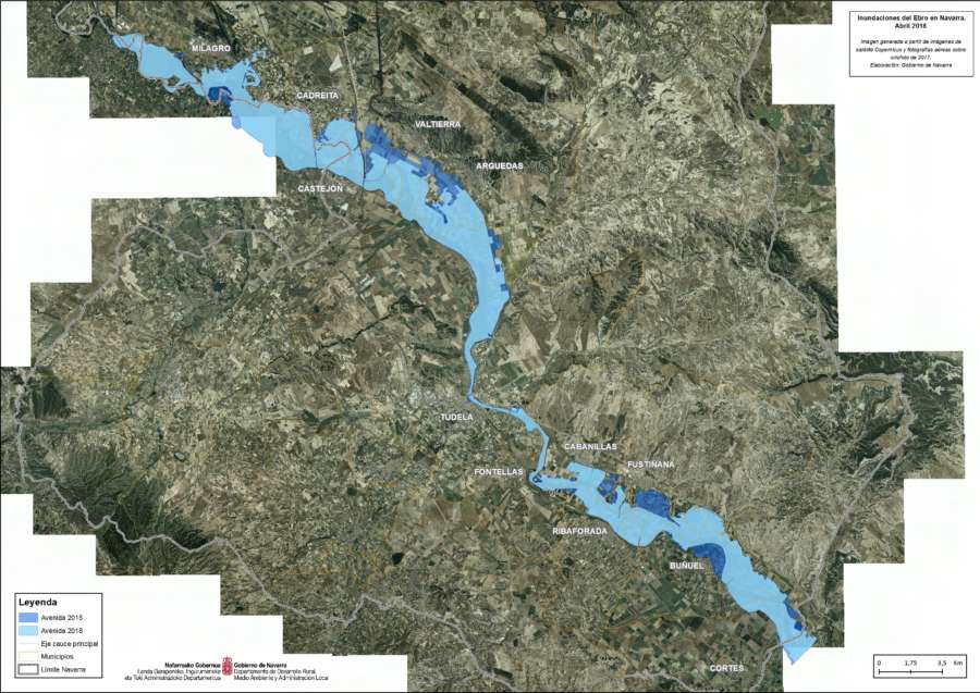 Un total de 10.016 hectáreas inundadas y 69 localidades afectadas, primera valoración de las inundaciones en Navarra