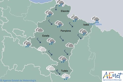 Nuboso con precipitaciones generalizadas en Navarra