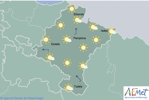En Navarra, despejado con intervalos de nubes de evolución temperaturas máximas en descenso