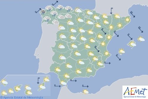 Hoy en España, nuboso en el noroeste e intervalos de viento fuerte en el Ebro
