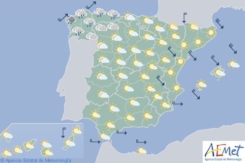 Hoy en España, nuboso en el noroeste e intervalos de viento fuerte en el Ebro
