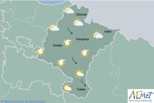En Navarra nubosidad en aumento, ligero descenso de temperaturas máximas