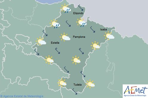En Navarra precipitaciones débiles en la Vertiente Cantábrica, temperaturas en descenso