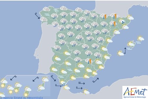 Hoy en España chubascos y tormentas, fuertes en el interior de la mitad norte y este