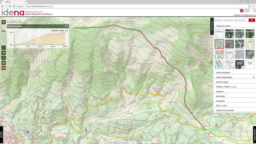IDENA permite dibujar rutas sobre el mapa topográfico de Navarra