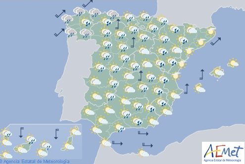 Hoy en España precipitaciones en el noroeste, País Vasco, Navarra, Aragón y sistema Ibérico