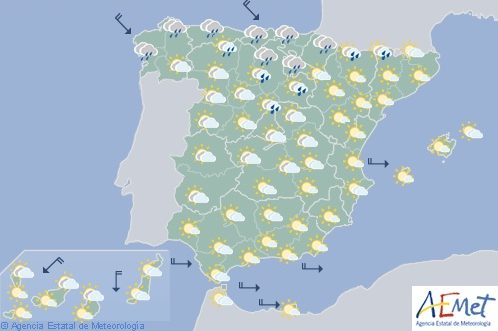 Hoy en España, tormentas en el Cantábrico y el noreste con temperaturas en descenso