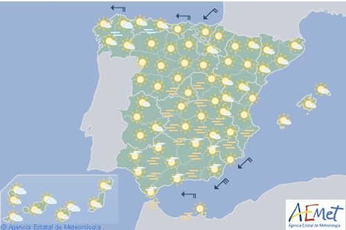 Temperaturas significativamente altas en amplias zonas del interior de España 