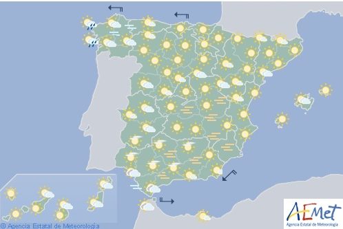 Hoy en España, se mantiene el calor intenso en el interior y se suaviza en Galicia