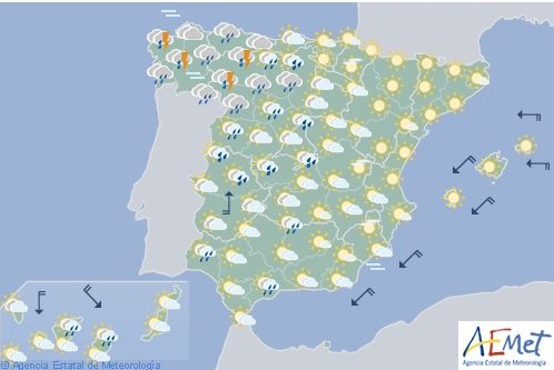 Hoy en España, chubascos acompañados de tormentas en Galicia y el Cantábrico