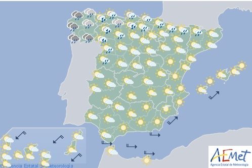 Hoy lunes en España, lluvia en Galicia y Cantábrico y tiempo estable en el resto
