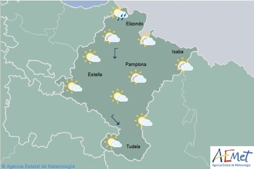En Navarra temperaturas máximas en descenso notable, lluvias débiles con tormentas