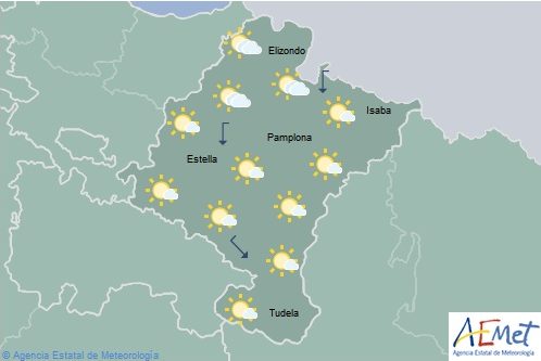 En Navarra intervalos nubosos con lluvias débiles en zonas de montaña