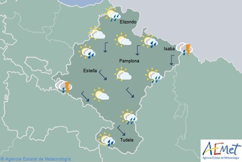En Navarra lluvias débiles en el tercio norte con temperaturas máximas en descenso