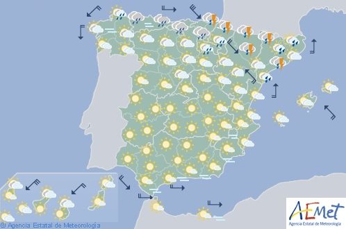 Hoy en España tormentas en Aragón, Cataluña, Cantábrico Oriental y Navarra