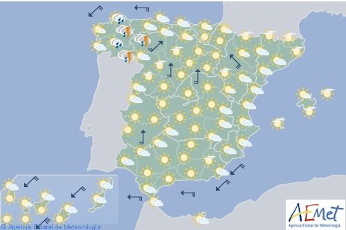 Hoy en España, chubascos o tormentas en el noroeste