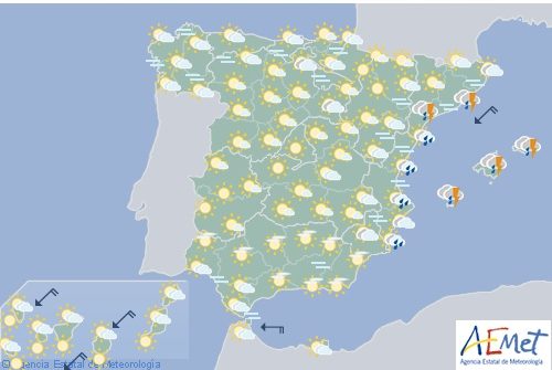 Hoy en España ascenso de temperaturas, chubascos y tormentas en el Mediterráneo