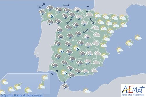Hoy en España, cielos cubiertos y fuertes lluvias