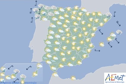 Hoy en España, precipitaciones en Rias Bajas de Galicia y aumento de nubosidad