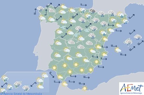Hoy en España, lluvias en Galicia y viento fuerte en Galicia, Cantábrico y Baleares