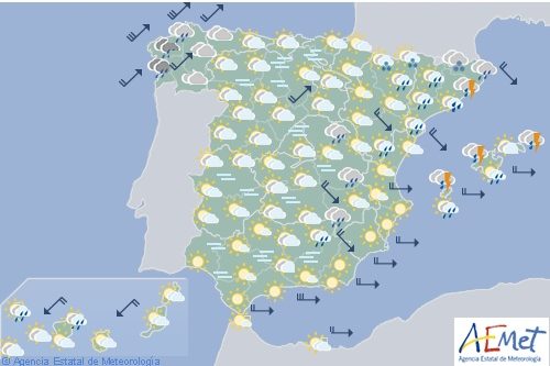 Hoy en España, precipitaciones en Galicia, fuertes en litoral catalán y Baleares