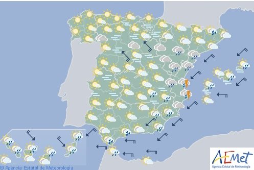 Hoy en España, lluvias fuertes en el entorno de Valencia y extremo sur de Cataluña