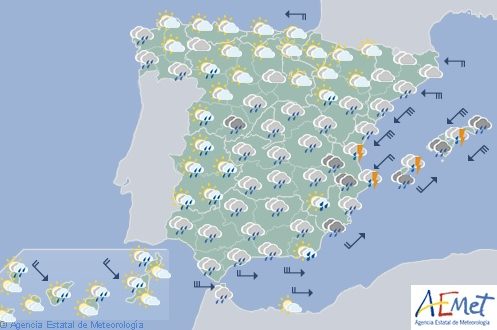 Hoy en España, cielos nubosos y lluvias fuertes en Comunidad Valenciana y Baleares