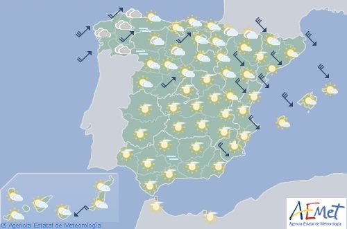 Hoy en España, intervalos de viento fuerte en Galicia, Tarragona y Castellón
