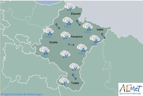 En Navarra precipitaciones generalizadas, cota de nieve entorno a 500 metros