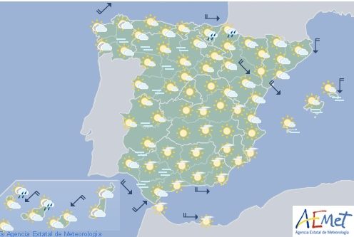 Hoy en España, nuboso con probabilidad de lluvias débiles en el Cantábrico oriental