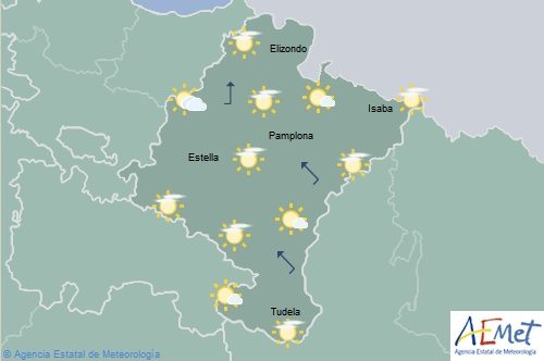 Nubes medias y altas en Navarra, máximas en aumento y rachas fuertes de viento